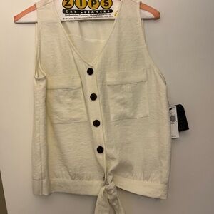 Women's Cream Button-Down Sleeveless Top